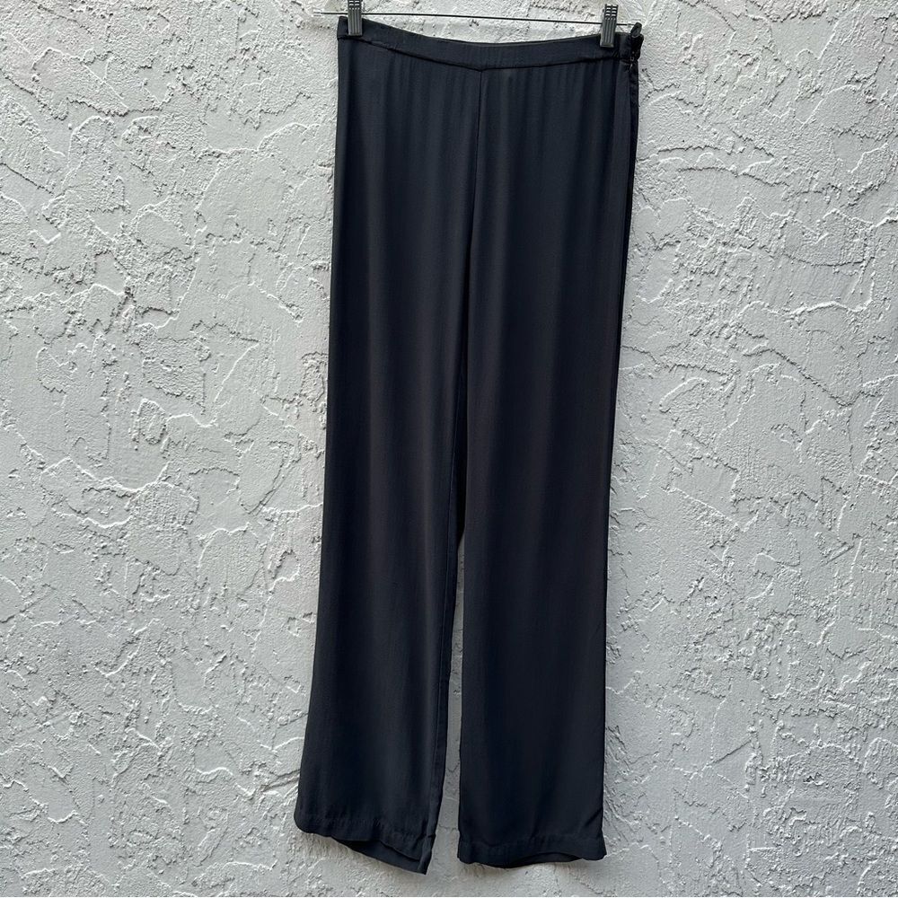 Eileen Fisher Dark Grey 100% Silk Lightweight Flowy Wide Leg Pants